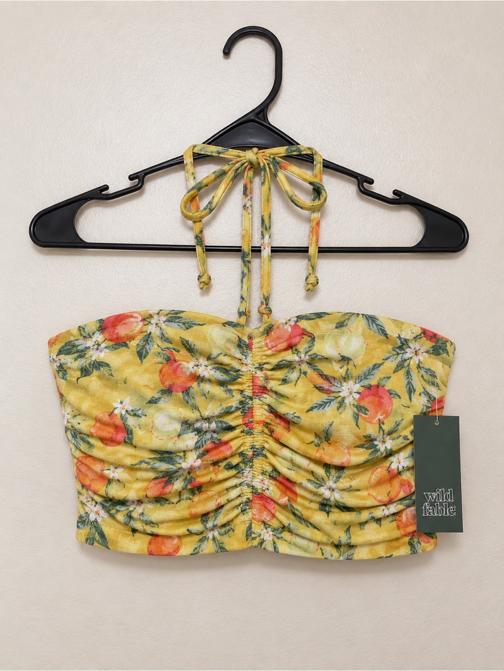 wild fable Yellow Floral Ruched Halter Crop Cami